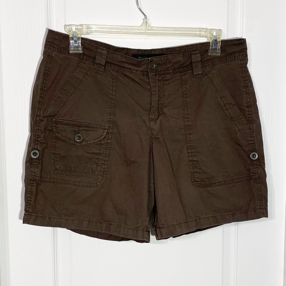 Calvin Klein Cargo Roll Tab Hem Shorts Brown Size 12